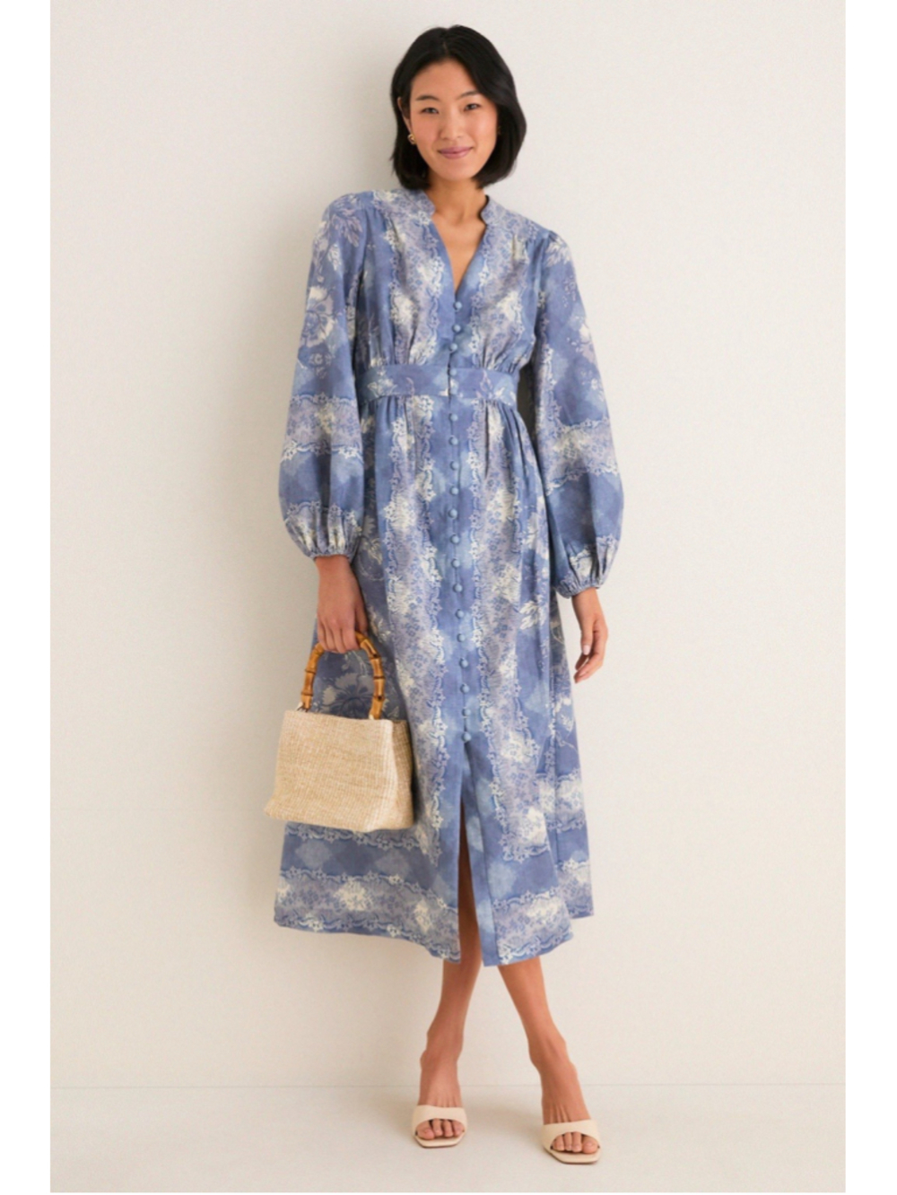 TUCKERNUCK Provence Hills Serena Linen Blend Floral Dress Vacation Coastal Beach